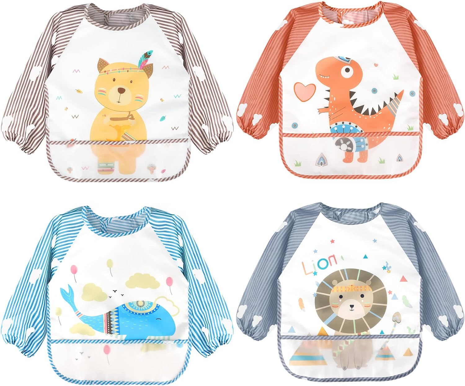 Accmor 5 Pack Long Sleeve Baby Bibs, Waterproof Sleeved Bib, Toddler Baby Bibs for 6-36 Months - Image 1